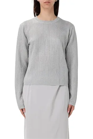 Armani Exchange Truien, Dames, Grijs, S, Zilver Metallic Gebreide Pullover Sweater