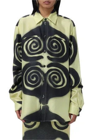 Nanushka Blouses & Shirts, Dames, Groen, L, Groene Zijden Graffiti Shirt