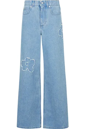 Marni Jeans, Dames, Blauw, M, Denim, Wijde Pijp Blauwe Jeans met Bloemmotieven