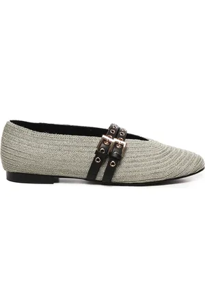 Bibi Lou Schoenen, Dames, Grijs, 39 EU, Zilveren Platte Schoenen met Gespen