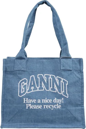 Ganni Tassen, Dames, Blauw, ONE Size, Katoen, Katoenen handtas met logodetails