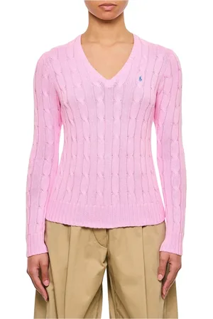 Ralph Lauren Truien, Dames, Roze, L, Zwart Cable Knit VNeck Sweater