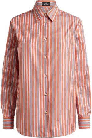 Etro Blouses & Shirts, Dames, Rood, M, Katoen, Rood Gestreept Katoenen Overhemd met Logoborduursel