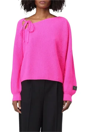 Msgm Truien, Dames, Roze, L, Wol, Fuchsia Rib Gebreide Strik Hals Trui