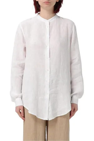 FAY Blouses & Shirts, Dames, Wit, S, Linnen, Witte Linnen Overhemd Mandarin Kraag
