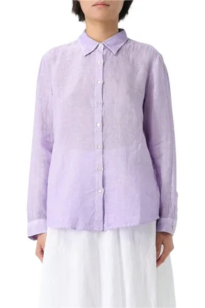 120% Lino Blouses & Shirts, Dames, Paars, M, Linnen, Linnen Button Down Shirt Lila