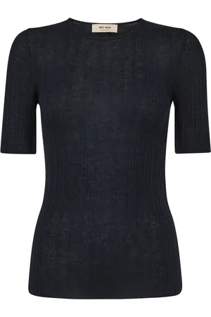 Mos Mosh Truien, Dames, Blauw, L, Wol, Navy Geribbelde Gebreide Trui