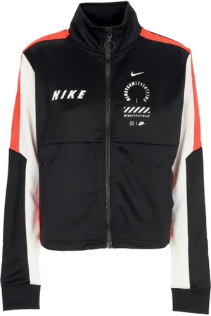 Nike Sweatshirts & Hoodies, Dames, Zwart, M, Polyester, Korte Dames Track Top Zwart/Rood/Wit