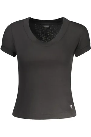 Guess Tops, Dames, Zwart, XS, Polyester, Zwarte Crew Neck T-shirt voor vrouwen