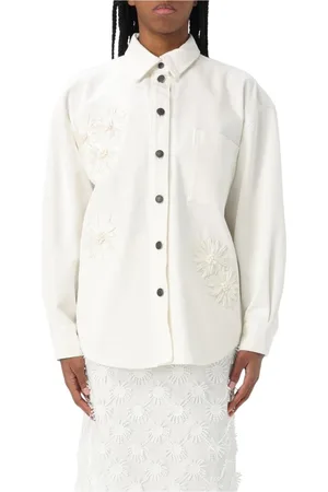 Msgm Jassen, Dames, Wit, S, Katoen, Bloemen Katoenen Blazer