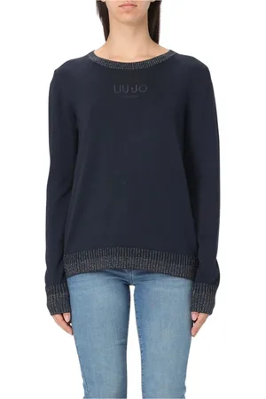 Liu Jo Truien, Dames, Blauw, S, Metallic Trim Gebreide Trui