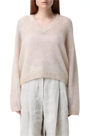 Brunello Cucinelli Truien, Dames, , L, Luxe Mohair V-hals gebreide trui