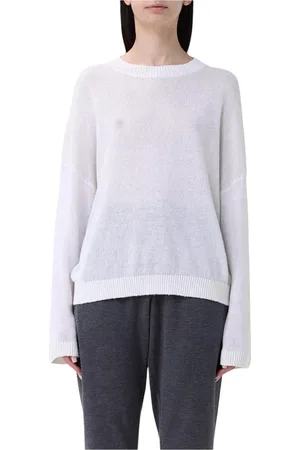 Brunello Cucinelli Truien, Dames, Wit, M, Linnen, Beige Gebreide Pullover Sweater