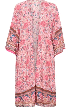 Cream Blouses & Shirts, Dames, Roze, ONE Size, Kimono Blouse met Roze Bloemenprint