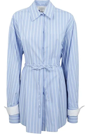 Sportmax Blouses & Shirts, Dames, Blauw, M, Katoen, Lange mouwen katoenen overhemd met taille riem