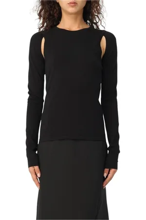 Helmut Lang Tops, Dames, Zwart, M, Katoen, Zwarte Schouder Cutout Lange Mouw Top