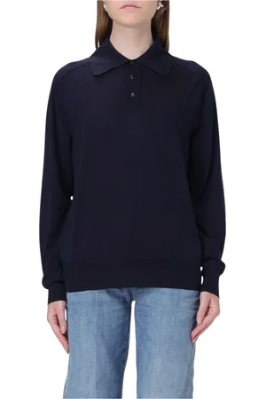 Bottega Veneta Tops, Dames, Blauw, L, Wol, Elegant Polo Sweater Navy