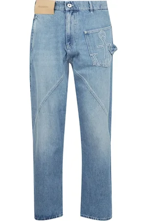 J.W.Anderson Jeans, Heren, Blauw, W32, Katoen, Twisted Workwear Jeans met verborgen rits