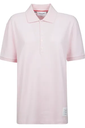 Thom Browne Tops, Heren, Roze, M, Katoen, Polo met korte mouwen en knoopsluiting