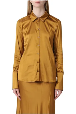 Patrizia Pepe Blouses & Shirts, Dames, Bruin, XS, Satijn, Bronzen Satijnen Blouse Shirt