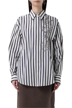 Brunello Cucinelli Blouses & Shirts, Dames, Wit, S, Katoen, Gestreept Katoenen Overhemd