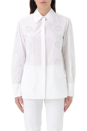 Max Mara Blouses & Shirts, Dames, Wit, L, Witte Poplin Overhemd Elegant Stijlvol
