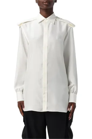 Burberry Blouses & Shirts, Dames, Wit, 2Xs, Witte Zijden Blouse met Schoudervullingen