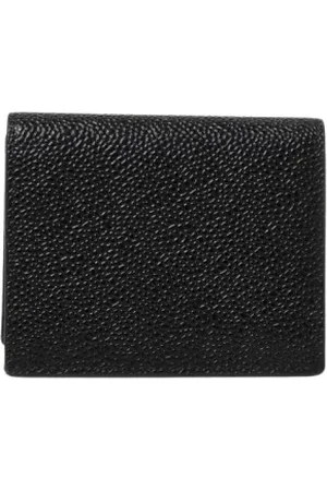 Thom Browne Accessoires, Heren, Zwart, ONE Size, Leer, Gestructureerde Leren Kaarthouder Portemonnee