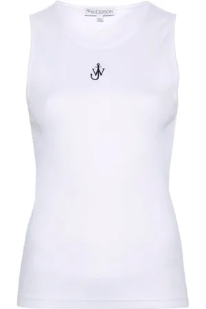 J.W.Anderson Tops, Dames, Wit, L, Katoen, Geborduurde Top zonder Mouwen met Ankerlogo