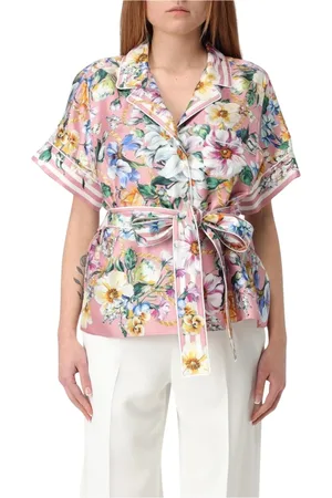 Dolce & Gabbana Blouses & Shirts, Dames, Veelkleurig, S, Bloemen zijden overhemd met riem
