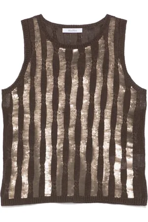 Max Mara Truien, Dames, Bruin, M, Pailletten, Gestreepte Pailletten Gebreide Top