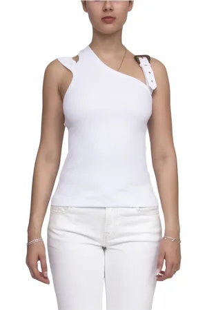 VERSACE Tops, Dames, Wit, M, Geribbelde Trui in Wit