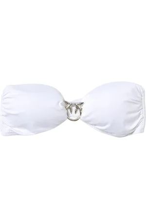 Pinko Badkleding, Dames, Wit, L, Strapless Badpak Top met Metalen Detail