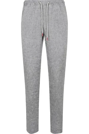 Kiton Broeken, Heren, Grijs, XL, Linnen, Linnen Elastische Taille Trekkoord Broek