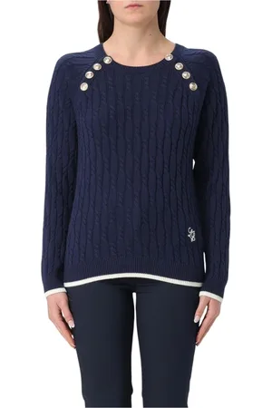 Liu Jo Truien, Dames, Blauw, S, Navy Crew Neck Gebreide Trui