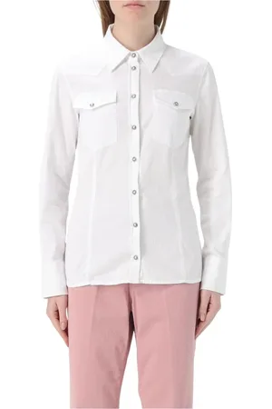 Dondup Blouses & Shirts, Dames, Wit, 2Xs, Katoen, Witte Overhemd met Kraag, Tijdloze Stijl
