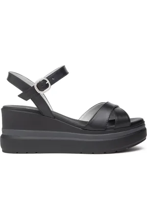Nero Giardini Schoenen, Dames, Zwart, 40 EU, Leer, Zwarte leren sleehak sandalen