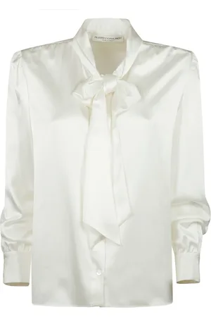 Alessandra Rich Blouses & Shirts, Dames, Wit, S, Satijn, Zijden Satijnen Blouse met Strik