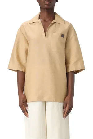 Max Mara Blouses & Shirts, Dames, Bruin, XS, Linnen, Bruine V-hals Blouse met Relaxte Pasvorm