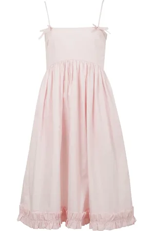 Ganni Kleedjes, Dames, Roze, S, Katoen, Jurk met vierkante halslijn en strikdetail
