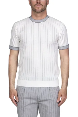 Paolo Pecora Truien, Heren, Wit, L, Crème Crewneck Sweater Heren Stijl