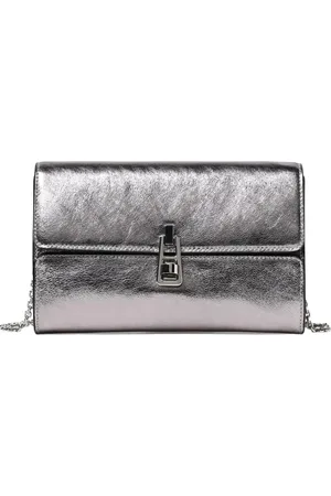 Coccinelle Tassen, Dames, Grijs, ONE Size, Metallic Leren Clutch Kettingband