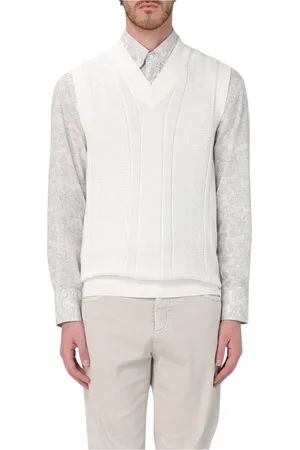 Brunello Cucinelli Truien, Heren, Wit, L, Katoen, Witte Gebreide Sweater Vest