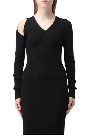 Alexander McQueen Truien, Dames, Zwart, S, Wol, Geribbelde Gebreide Cutout Sweater Jurk