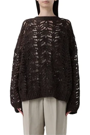 Brunello Cucinelli Truien, Dames, Bruin, XS, Sequin Pullover Sweater