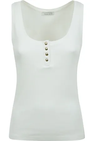 ANINE BING Tops, Dames, , M, Katoen, Geribbelde katoenen hemdje met gouden knopen