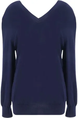 Prada Truien, Dames, Blauw, L, Kasjmier, Blauwe V-hals trui voor vrouwen