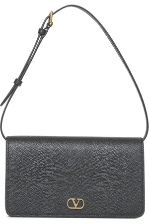 VALENTINO GARAVANI Tassen, Dames, Zwart, ONE Size, Leer, Zwarte leren tas met Vlogo-detail