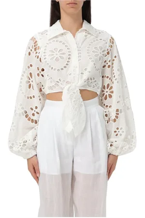 MC2 SAINT BARTH Blouses & Shirts, Dames, Wit, S, Katoen, Witte Tie Front Geborduurde Blouse