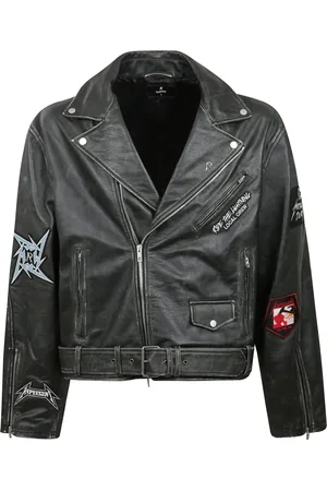 Represent Jassen, Heren, Zwart, L, Metallic leren jas met ritssluiting